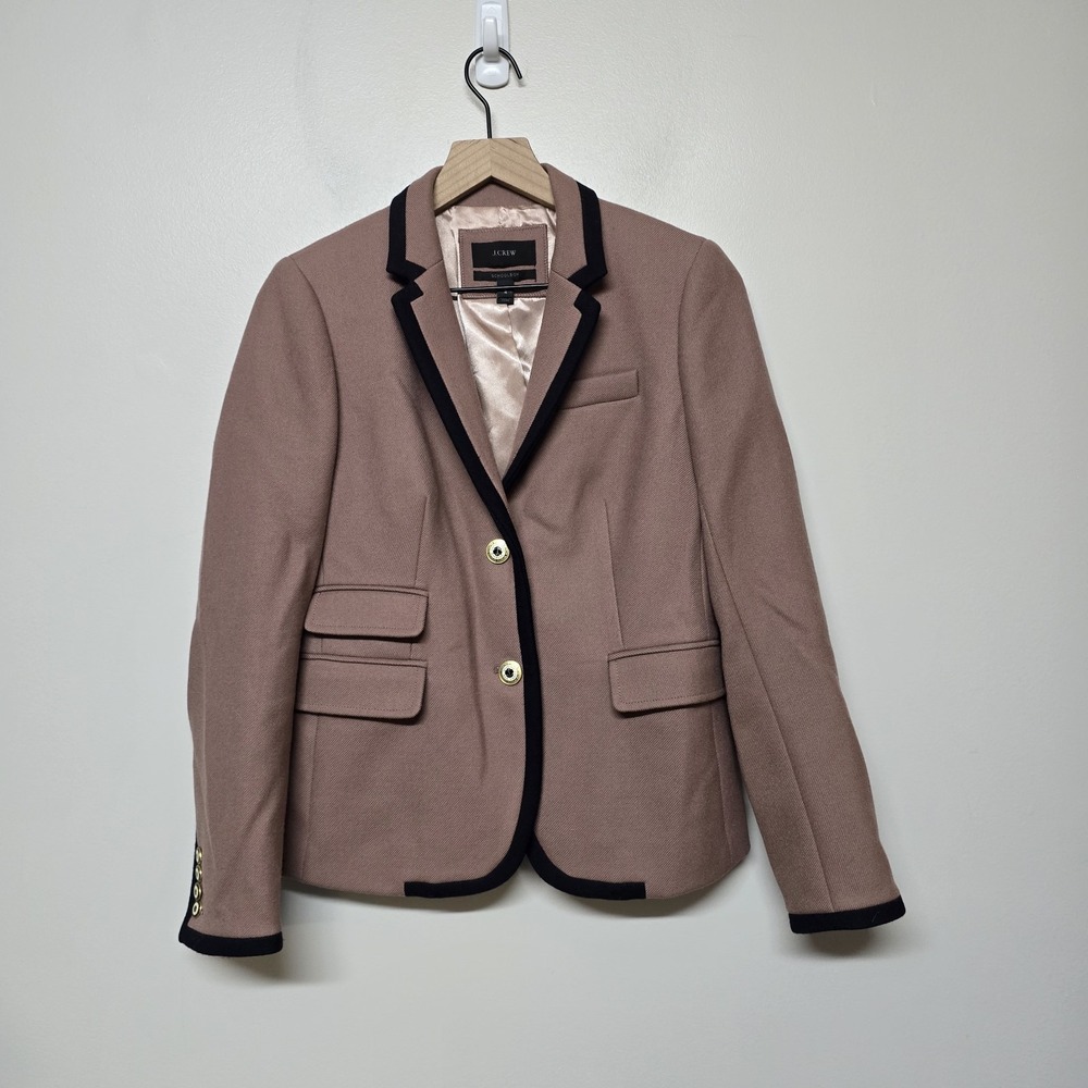 J CREW SCHOOLBOY BLAZER Womens Size 4 Wool Mauve Lined Gold‎ Buttons Academia